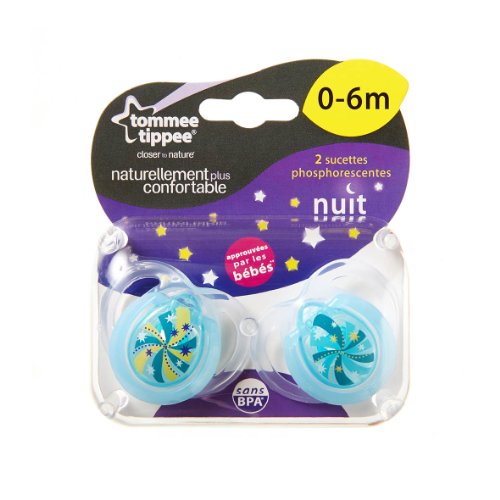 Tommee Tippee Night time - Chupetes para bebés entre 0 y 6 meses (pack de 2), modelos surtidos