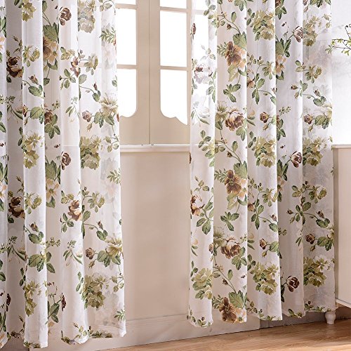 Top Finel cortina transparente de paneles para sala de estar,visillo de jardin bloom, 140 CM anchura por 215 CM longitudojales,solo panel,marron