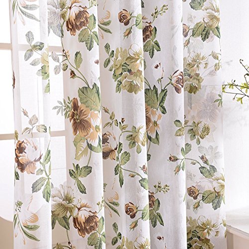 Top Finel cortina transparente de paneles para sala de estar,visillo de jardin bloom, 140 CM anchura por 215 CM longitudojales,solo panel,marron