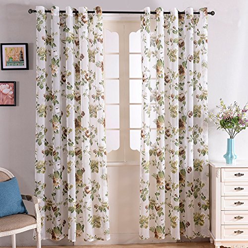 Top Finel cortina transparente de paneles para sala de estar,visillo de jardin bloom, 140 CM anchura por 215 CM longitudojales,solo panel,marron