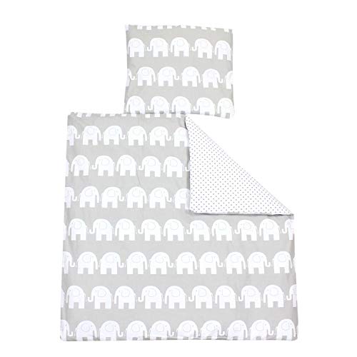 TupTam Juego de Ropa de Cama para Carrito o Cuna 4 pzs, Elefante Blanco/Puntos Gris, 80x80 cm