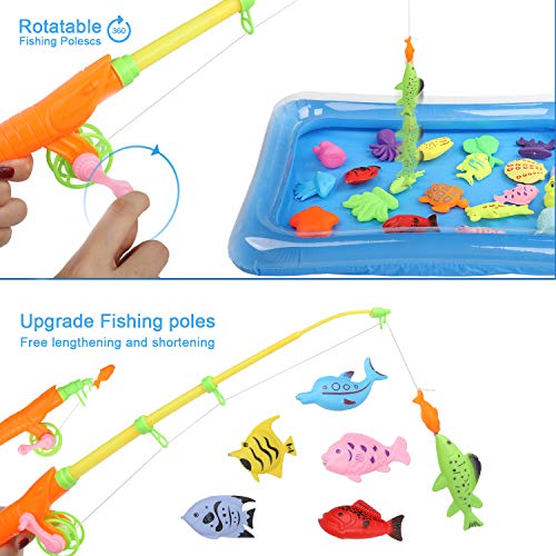 Ucradle Juguete de Pesca magnético, Juego de Juego Educativo de Juego de Pesca con imán Impermeable de 41 PCS Juego de Juego de Juguete de baño, Gran Regalo para niños pequeños con Peces