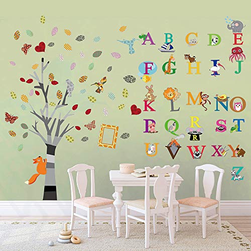 ufengke Pegatinas de Pared Árbol del Inglés Alfabeto Vinilos Adhesivos Pared Animales Letras Decorativos para Habitación Infantiles Bebés