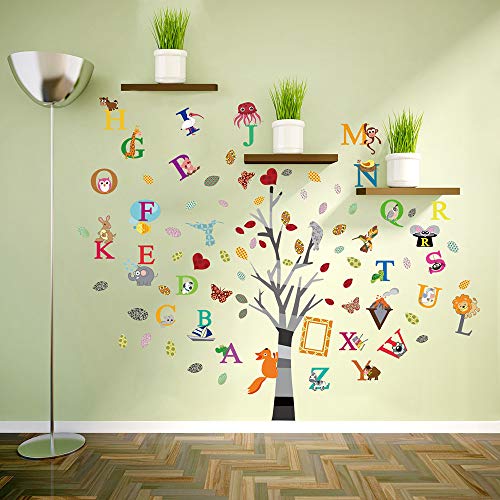 ufengke Pegatinas de Pared Árbol del Inglés Alfabeto Vinilos Adhesivos Pared Animales Letras Decorativos para Habitación Infantiles Bebés