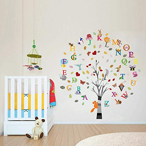 ufengke Pegatinas de Pared Árbol del Inglés Alfabeto Vinilos Adhesivos Pared Animales Letras Decorativos para Habitación Infantiles Bebés