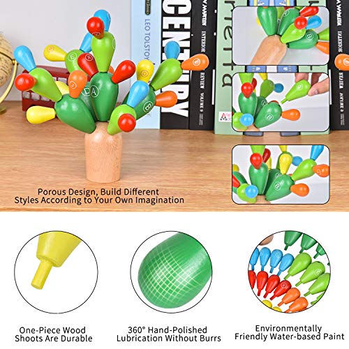 Ulikey Juguete de Montaje Cactus, Cactus Bloque de Madera, Cactus Equilibrio Ninos Edificios Juguete Colorido, Apilador De Madera Color Arco Iris Montessori, Juego Creativo DIY Toys