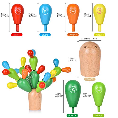 Ulikey Juguete de Montaje Cactus, Cactus Bloque de Madera, Cactus Equilibrio Ninos Edificios Juguete Colorido, Apilador De Madera Color Arco Iris Montessori, Juego Creativo DIY Toys