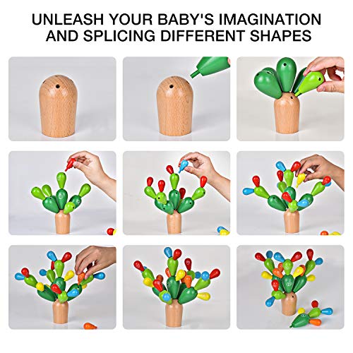 Ulikey Juguete de Montaje Cactus, Cactus Bloque de Madera, Cactus Equilibrio Ninos Edificios Juguete Colorido, Apilador De Madera Color Arco Iris Montessori, Juego Creativo DIY Toys