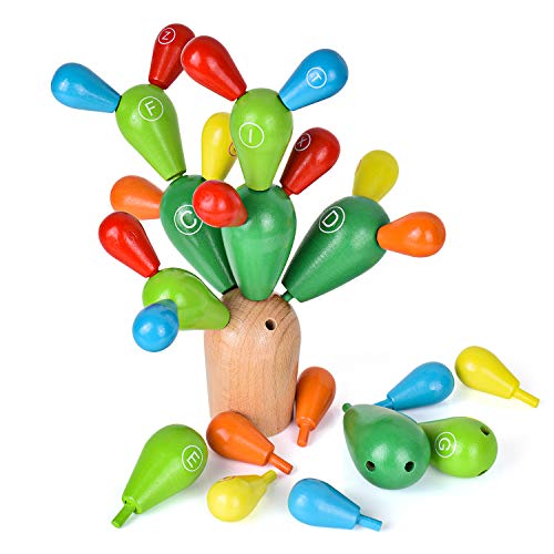 Ulikey Juguete de Montaje Cactus, Cactus Bloque de Madera, Cactus Equilibrio Ninos Edificios Juguete Colorido, Apilador De Madera Color Arco Iris Montessori, Juego Creativo DIY Toys