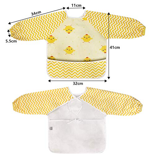 Viedouce Baberos Bebés con Mangas, Impermeables Baberos Manga, Baberos bandolera para bebé con Bolsillo Delantero, Baberos de Alimentación Delantal para Niños Niñas de 6 Meses a 3 Años (2 pack)