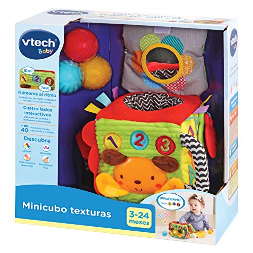 VTech- Minicubo Texturas Cubo de Tela electrónico Interactivo con Luces, Canciones y melodías. (3480-528222)