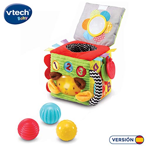 VTech- Minicubo Texturas Cubo de Tela electrónico Interactivo con Luces, Canciones y melodías. (3480-528222)