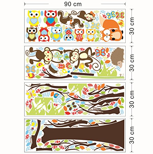 Wallpark XLarge Vistoso Grande Árbol Jugando Animales Desmontable Pegatinas de Pared Etiqueta de la Pared, Aves Mariposas con Lindo Ardillas Búhos Travieso Monos, Infantiles DIY Decorativas Murales