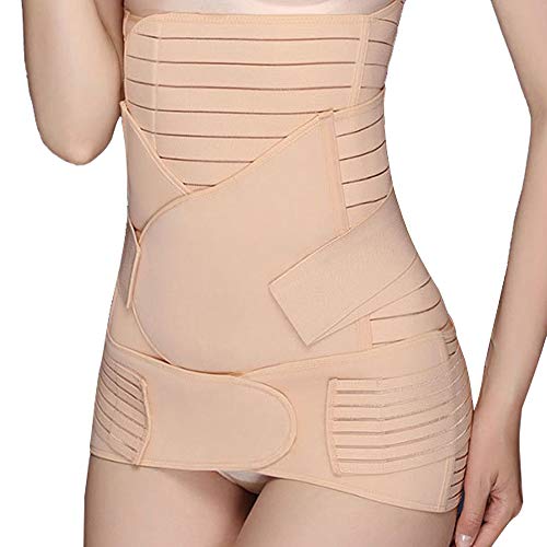 WANYIG Faja Postparto Reductora 3 en 1 Cinturón cómoda de Vientre/Cintura/Pelvis para Mujer y Maternidad Transpirable Elástica (Albaricoque, M)