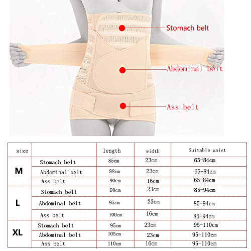 WANYIG Faja Postparto Reductora Mujer 3 en 1 Transpirable Elástico Recuperación Post-Parto Vientre/Cintura/Soporte Pélvico Cinturón Transpirable Elástico (Beige, L)