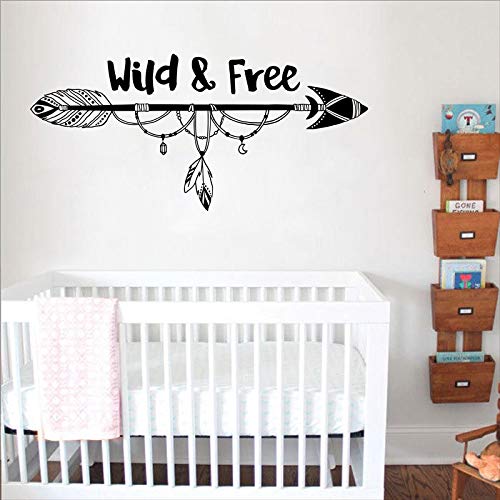 Wild and free arrow tatuajes de pared vivero tribal pluma bosque pegatinas de pared murales para niños niños habitación infantil arte bohemio pegatinas de decoración de pared A6 56x26 cm