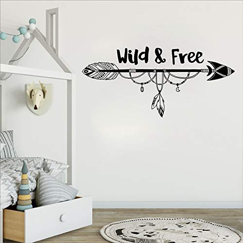 Wild and free arrow tatuajes de pared vivero tribal pluma bosque pegatinas de pared murales para niños niños habitación infantil arte bohemio pegatinas de decoración de pared A6 56x26 cm