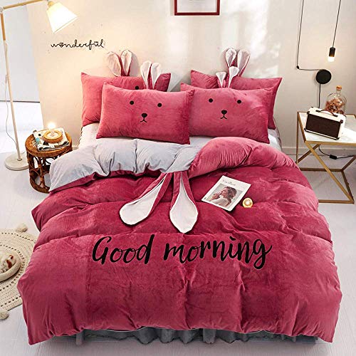 XYSQWZ Juego De Cama Doble De Vellón De Peluche, Funda Nórdica Simple Y Doble Mengtutu, （King, 220 * 240 Cm） Sábana De Cama De Terciopelo para Bebé Funda De Almohada Funda De Almohada-A_2.0M Cama