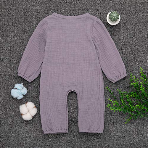 YWLINK Mono De OtoñO para NiñOs Mezcla De AlgodóN Manga Larga Color Liso Mameluco Moda Casual Ropa De NiñOs Bautismo Bebe Primer Regalo De CumpleañOs Deportes Pijamas Comodos(Púrpura,3-6 meses/70)