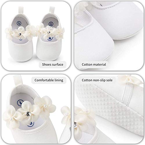 Zapatos de Niña con Diadema Regalo Set Bautizo Lovely Algodón Flor Suave Suela Zapatillas Antideslizantes Zapatos de Princesa