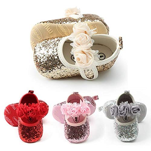 Zapatos de Niña con Diadema Regalo Set Bautizo Primeros Pasos para Bebé Suave Suela de Algodón con Bowknot y Lentejuelas Zapatillas Antideslizantes para Princesa