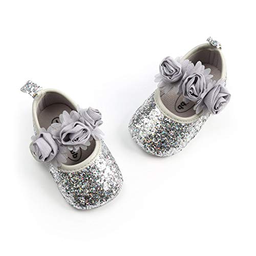 Zapatos de Niña con Diadema Regalo Set Bautizo Primeros Pasos para Bebé Suave Suela de Algodón con Bowknot y Lentejuelas Zapatillas Antideslizantes para Princesa