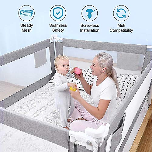 ZEHNHASE Barrera de cama para bebé 140CM, Barandilla de La Cama para Niños - Anticaídas, Altura ajustable, Fácil Instalación, gris, 1pc