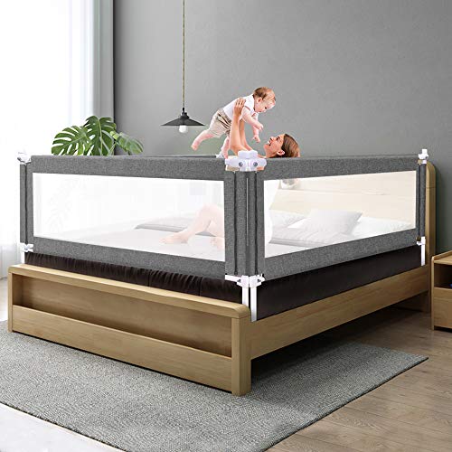 ZEHNHASE Barrera de cama para bebé 140CM, Barandilla de La Cama para Niños - Anticaídas, Altura ajustable, Fácil Instalación, gris, 1pc