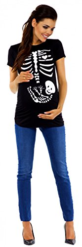 Zeta Ville - T-Shirt Camiseta premamá Estampado de Esqueleto - para Mujer - 085c (Negro, 38-40, L)