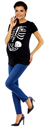 Zeta Ville - T-Shirt Camiseta premamá Estampado de Esqueleto - para Mujer - 085c (Negro, 38-40, L)