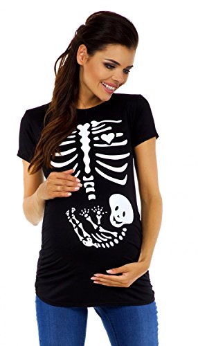 Zeta Ville - T-Shirt Camiseta premamá Estampado de Esqueleto - para Mujer - 085c (Negro, 38-40, L)