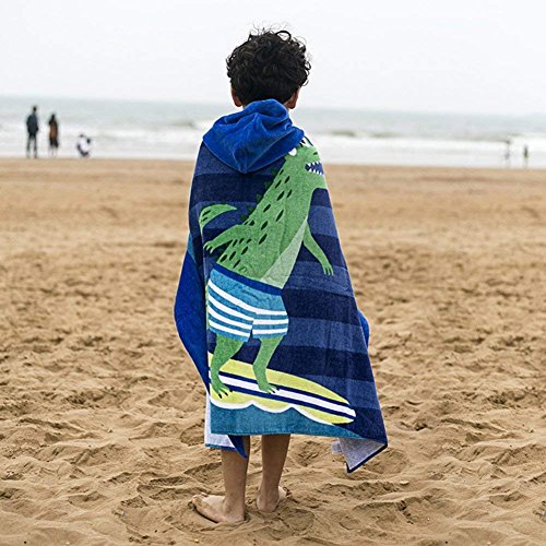 Zinsale Niños de Dibujos Animados de Playa con Capucha Toalla de Baño Poncho de Algodón Suave Manta de Albornoz de los Niños (Cocodrilo de Surf)