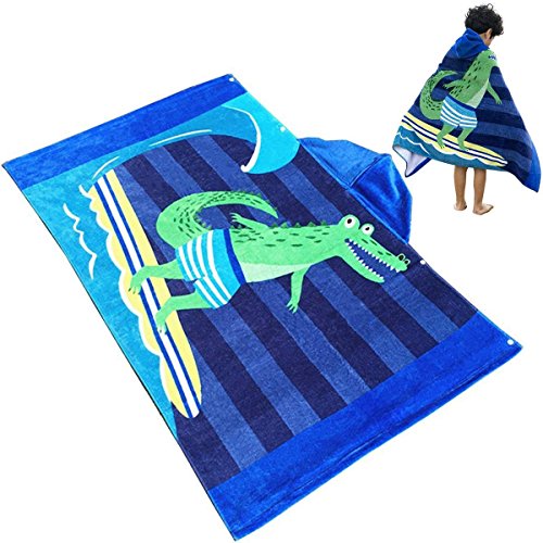 Zinsale Niños de Dibujos Animados de Playa con Capucha Toalla de Baño Poncho de Algodón Suave Manta de Albornoz de los Niños (Cocodrilo de Surf)