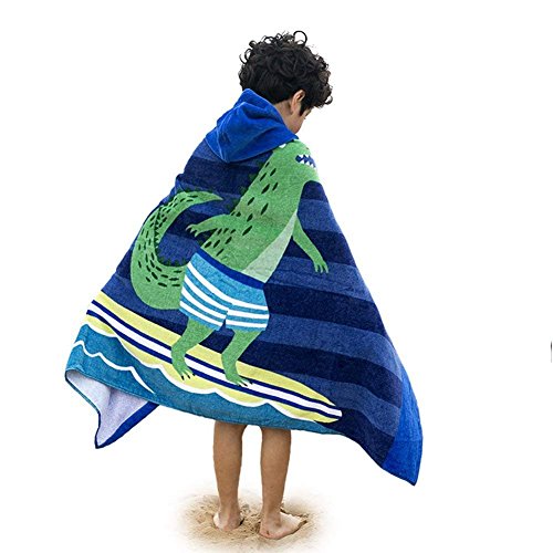 Zinsale Niños de Dibujos Animados de Playa con Capucha Toalla de Baño Poncho de Algodón Suave Manta de Albornoz de los Niños (Cocodrilo de Surf)