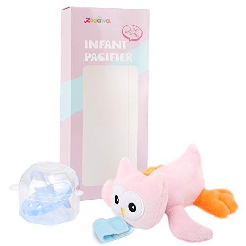 Zooawa Bebé Chupete con un Juguete de Peluche, Mordedor de Silicona de Alta Calidad sin BPA, Accesorio Ideal para Aplacar las Emociones del Recién Nacido – Búho