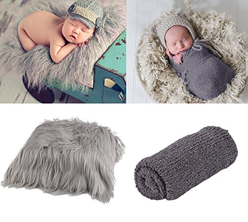 ZOYLINK Abrigo para Recién Nacidos, Photo Prop Long Hair Fotografía para Recién Nacidos Wrap Photo Blanket Tapete Shaggy Area con Ripple Wrap para Bebé