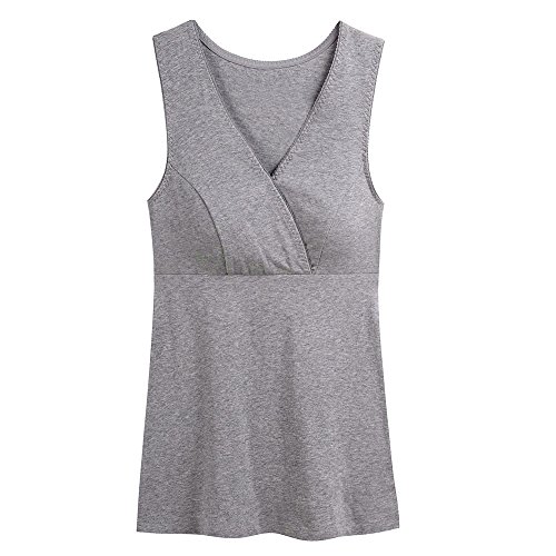 ZUMIY® Chaleco de Maternidad Tank de Lactancia Sujetador para Camiseta para Mujer/Top Premamá (L, Black+Grey/2Pack)