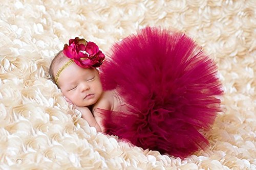 ZUMUii Butterme Bebé Recién Nacido Traje De Fiesta para Bebés Lindo Malla De Hilo Princesa Falda Flor Diadema Conjunto De Accesorios De Fotografía(Carmesí)