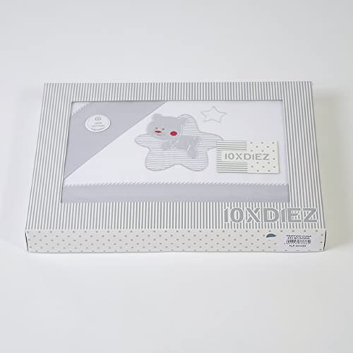 10XDIEZ Juego de sábanas cuna star blanco/gris - (Maxicuna - 70x140 cm - Gris)