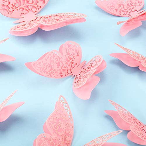 120 Piezas 60 Pares Pegatinas de Mariposa Extraíbles 3D Calcomanías Murales de Mariposas Huecas en Capas Decoración de Arte de Pared Artesanías DIY para Habitación de Bebé Boda, Rosa