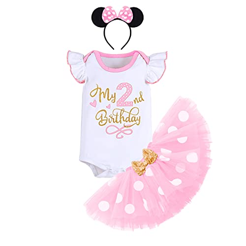 1/2/1/2/3rd Birthday Trajes para bebé Niñas Minnie Mouse Princesa Disfraz volantes mameluco/camiseta+falda de tutú de lunares+diadema 3pcs Cake Smash Photo Shoot