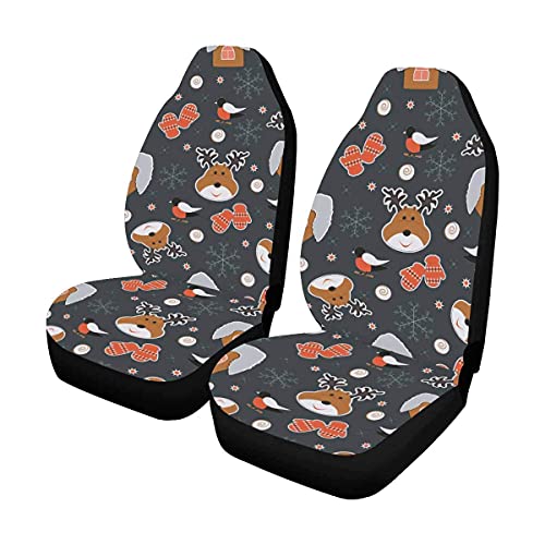 135 2 Piezas Cubiertas De Asiento De Auto Cabeza De Reno De Patrón De Navidad Fundas para Sillas De Coche Tamaño Universal Protector De Asiento para Sedanes, Camión, 52X138Cm