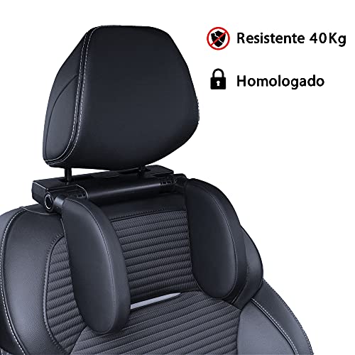 1DYONE Reposacabezas Homologado Coche Almohada Lateral Ajustable al Asiento para Cuello Niño Adulto, Negro