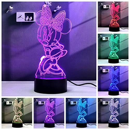 2 en 1,Mickey Mouse,Minnie Mouse, lámpara LED de anime con ilusión 3D, control remoto RGB de 16 colores,luz de la noche del dormitorio para el bebé