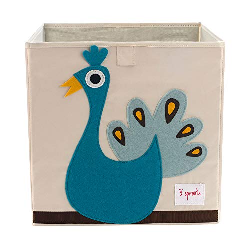 3 Sprouts - Caja de almacenamiento cúbico - Contenedor de almacenamiento para niños y niños pequeños, Pavo real