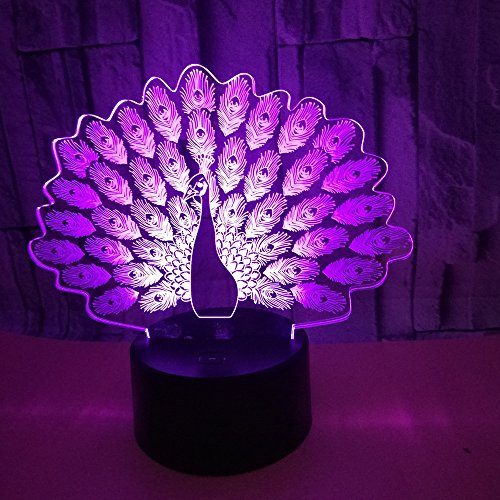 3D Pavo Real ilusión Lámpara Luz Nocturna 7 Colores Cambiantes Touch USB de Suministro de Energía Juguetes Decoración Regalo de Cumpleaños Navidad