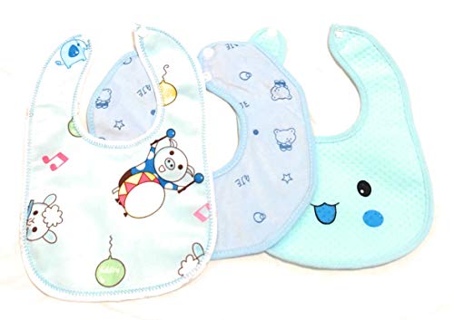 4 piezas de baberos bebe impermeables con dibujos para niños y niñas · baberos bebe recien nacido · baberos impermeables bebe denticion bebe · regalo recien nacido · bebe/baby 0-24 meses (Azul)