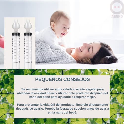 Abeho, Irrigador Nasal, Jeringa Irrigadora Nasal Profesional Para Bebés De 4 Piezas Con Punta De Succión Nasal De Silicona Reutilizable, Tamaño 10 ml