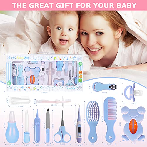 Accesorios Bebe Recien Nacido Set para Cuidado del Bebé, 13 Piezas Kit de Aseo para Bebés, Kit Cuidado Higiénico Personal para el Hogar y de Viaje, Ideal para Recién Nacido, Niña y Niño(azul)