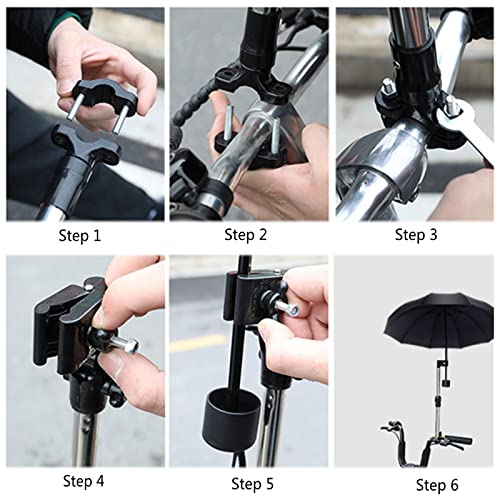 Agatige Abrazadera de Paraguas, Soporte de Montaje de Paraguas Ajustable de 360 ​​° Soporte para Cochecito de bebé Cochecito de niño Bicicleta Sillas de Ruedas Walker(Negro)